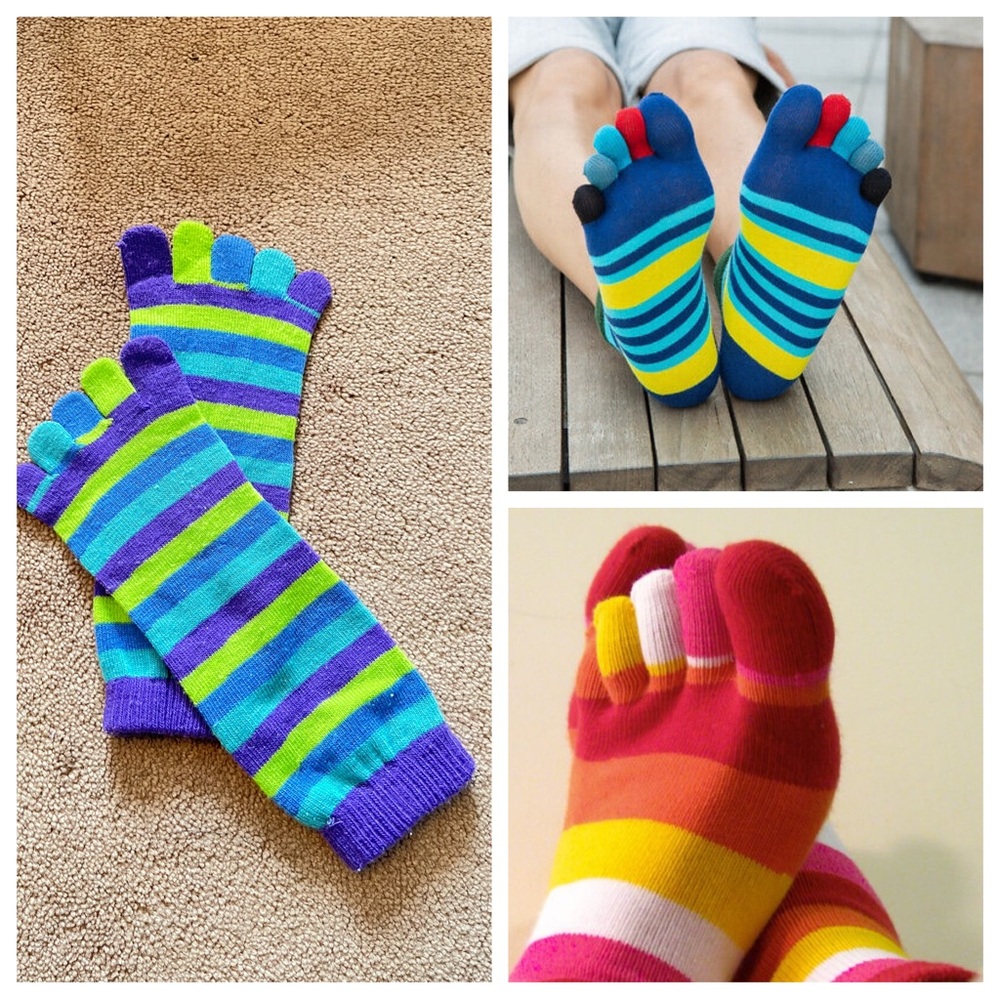 Stripes Toe Socks (Purple/Lime/Blue)